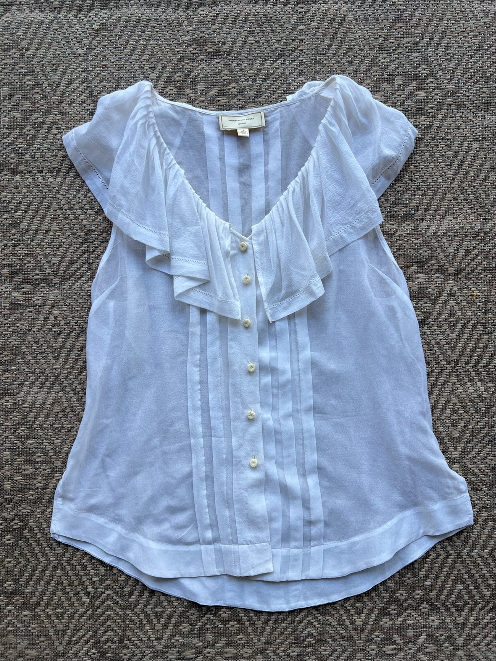 Moulinette Soeurs Ruffle Blouse Size 6 White Button Front Flutter Sleeve Top